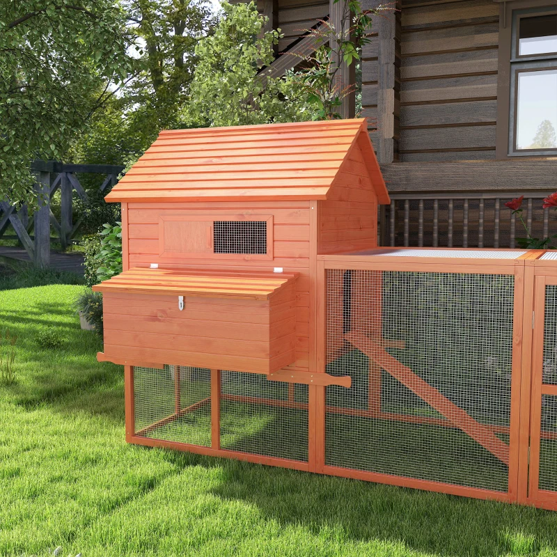 PawHut 145" Wooden Chicken Coop with Run & Inner Hen House Space