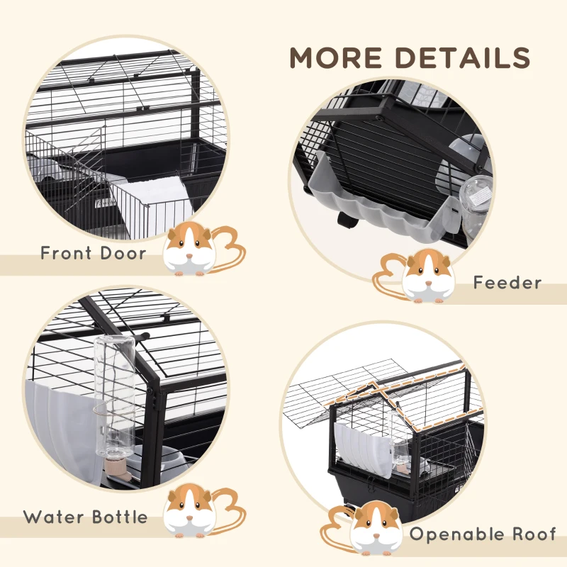 PawHut Metal Small Animal Cage, Rabbit Cage for Guinea Pig Chinchilla Hedgehog Bunny with Removable Wheels and Foldable Detachable Run Fence, 34.6" L x 50.6" W x 22" H