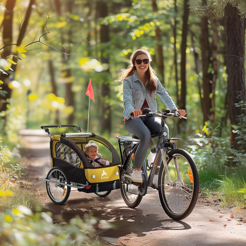 Aosom Elite 360 Swivel Bike Trailer for Kids Double Child Two-Wheel Bicycle Cargo Trailer With 2 Security Harnesses, Yellow