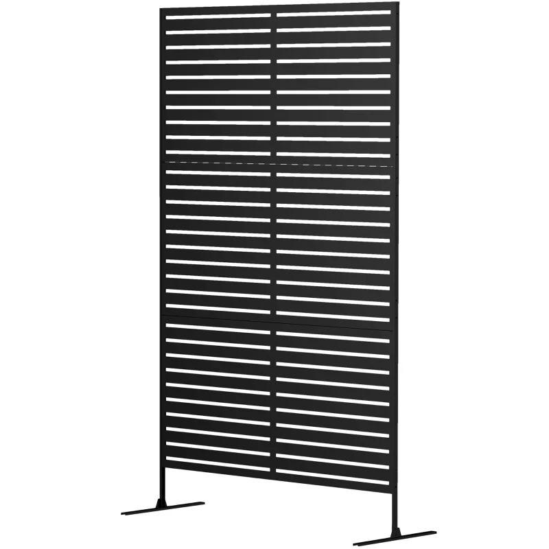 Outsunny Decorative Outdoor Privacy Panel, Freestanding Metal Outdoor Divider with Stand for Garden, Backyard, Deck, Pool, Black