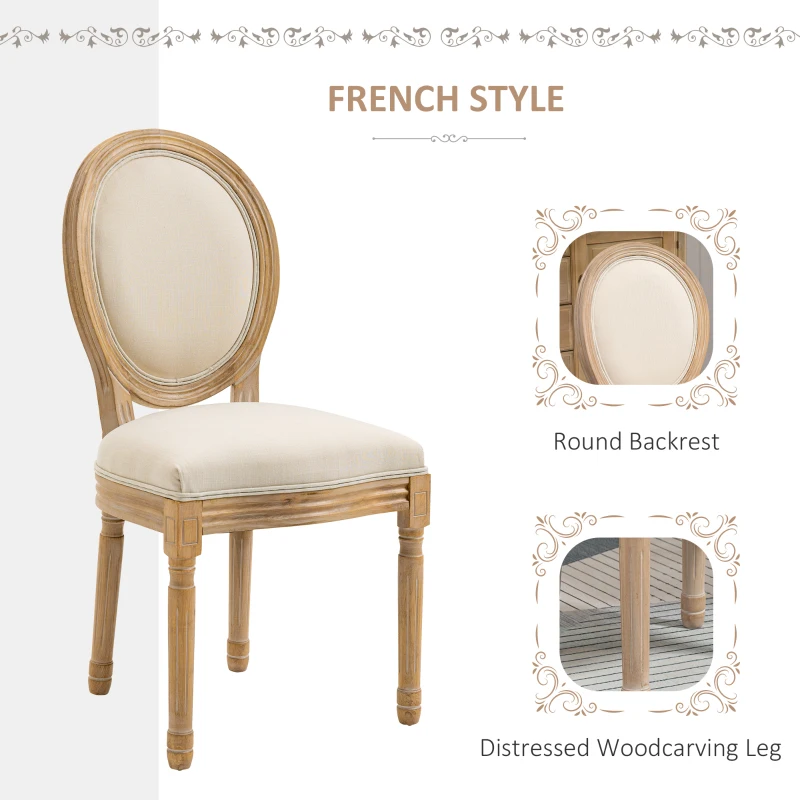 HOMCOM French-Style Upholstered Dining Chair Set, Armless Accent Side Chairs with Backrest and Linen-Touch Upholstery, Set of 2, Beige