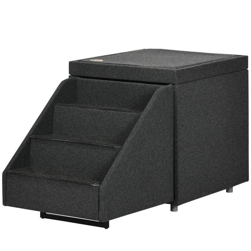 PawHut Multi-purpose Dog Stairs Ottoman, 4-Tier Pet Steps W/ Storage Compartment Cushion, for Small Medium Dogs and Cats