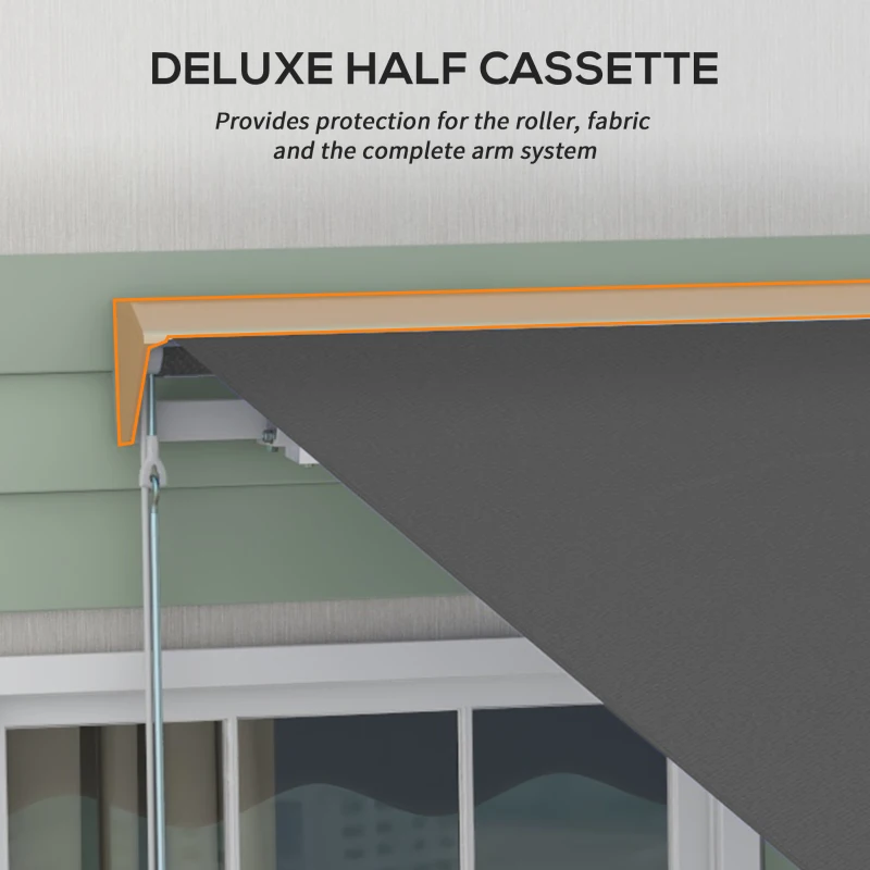 Outsunny 13' x 10' Electric Awning, Retractable Awning with LED Lights and Remote Controller for Door and Window, Dark Gray