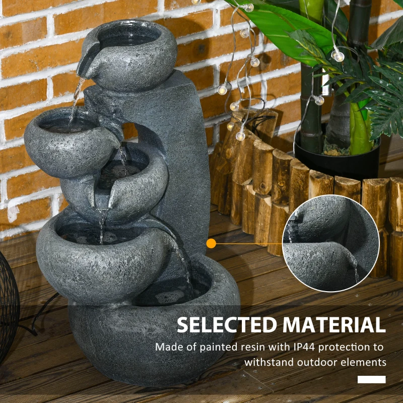 Outsunny 5-Tiered Cascading Bowls Outdoor Water Fountain with LED Lights, Adjustable Flow, 22-inch Resin Waterfall Fountain