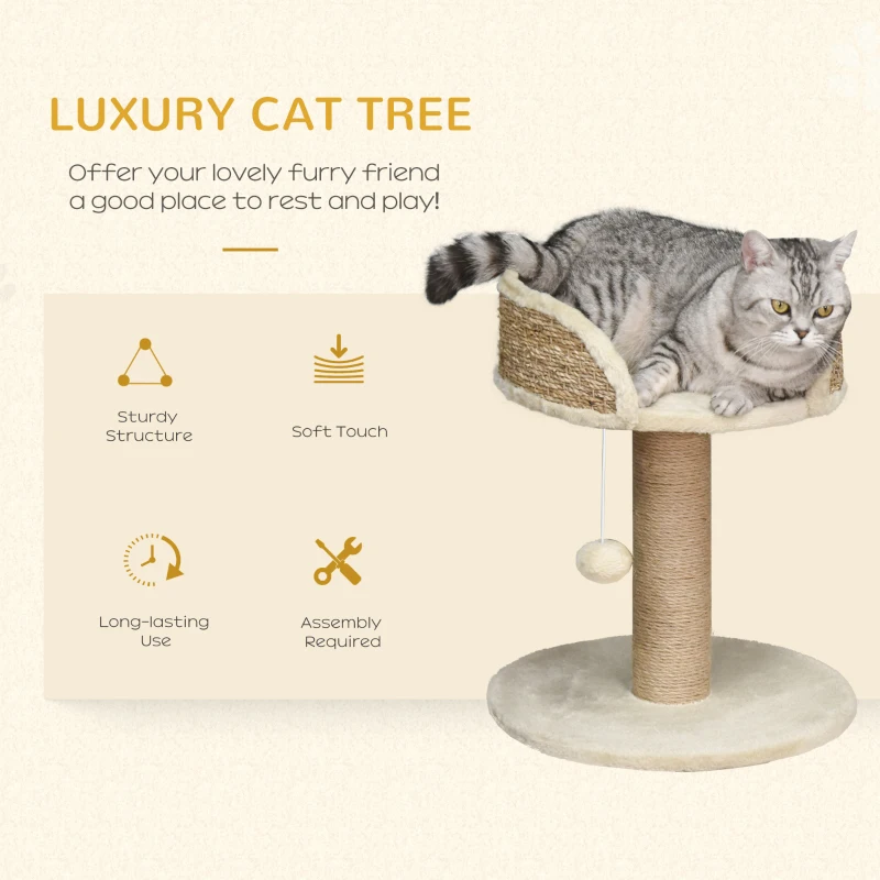 PawHut Cat Tree with Scratching Post, Toy Ball, Perch, Small Cat Tower for Indoor Cats - 16" x 16" x 19", Beige