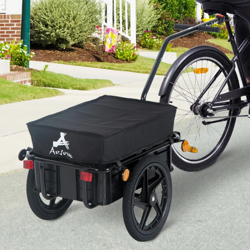 Aosom Bicycle Cargo Trailer with Removable Box and Waterproof Cover, Bike Wagon Trailer with Two 16in Wheels(m-2)