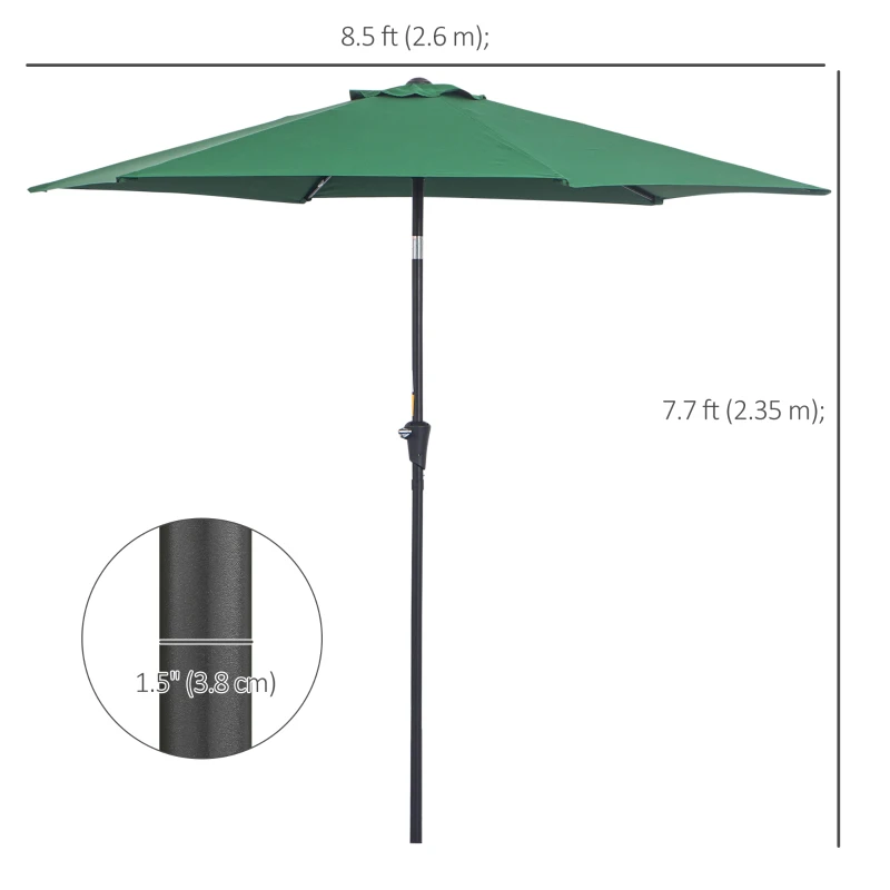 Outsunny 8.5FT Patio Umbrella, Round Garden Parasol with 6 Ribs, Market Sunshade Tilt Canopy w/ Crank Handle for Outdoor, Green