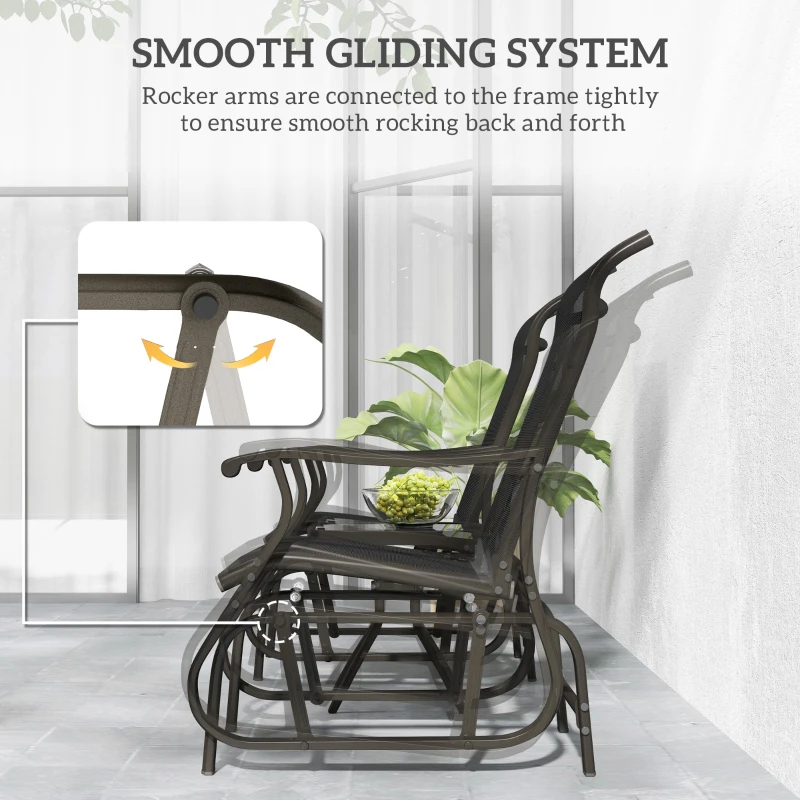 Outsunny 3PCs Gliding Rocking Chair & Bistro Tea Table Set, Black