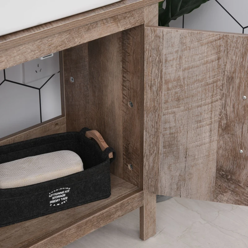 kleankin Pedestal Sink Storage Cabinet, Rustic Under Sink Cabinet, Bathroom Vanity Cabinet with Double Door Space Saver Organizer, Barnwood