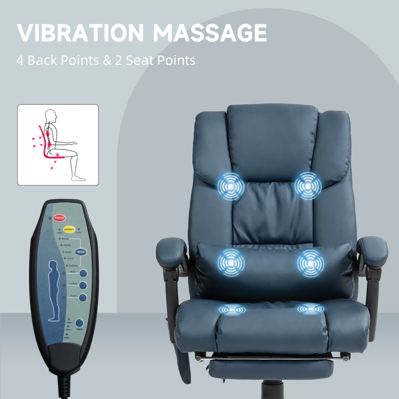 Vinsetto Massage Office Chair with 6 Vibrating Points, High Back Reclining Office Chair with Footrest and Remote, Blue