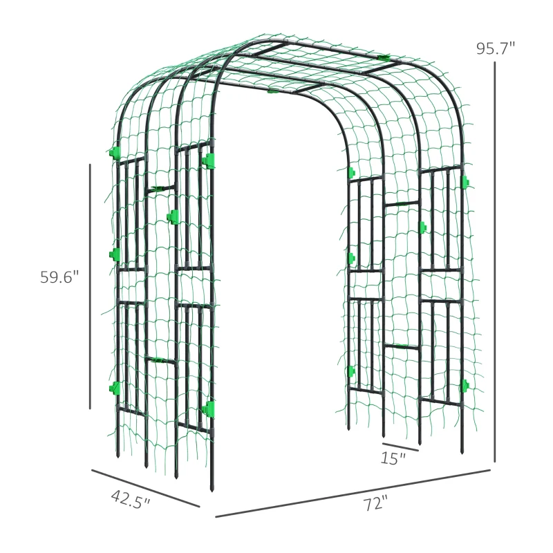 Outsunny Garden Arch Trellis, 8 FT Tall Metal Plant Trellis Support with Climbing Net, Cucumber Trellis for Climbing Plants