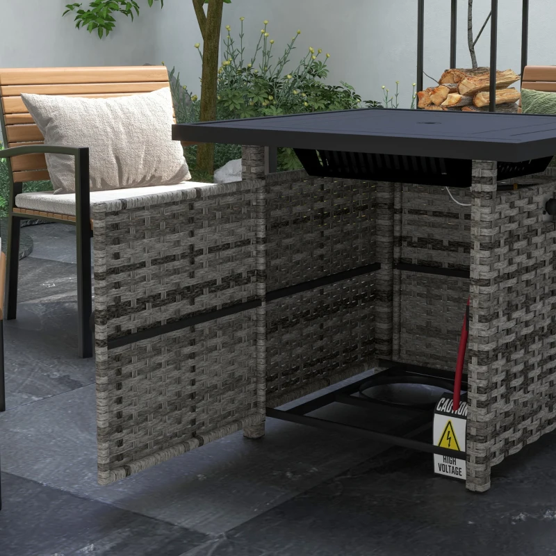 Outsunny Outdoor PE Rattan Propane Fire Pit Table, 50,000 BTU Pulse-Ignition Wicker Fire Table, Mixed Grey