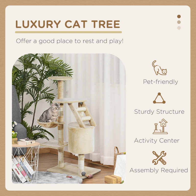 PawHut 49” Deluxe Cat Tree Furniture Scratching Pet Tower Kitten Play Post (Creamy White)