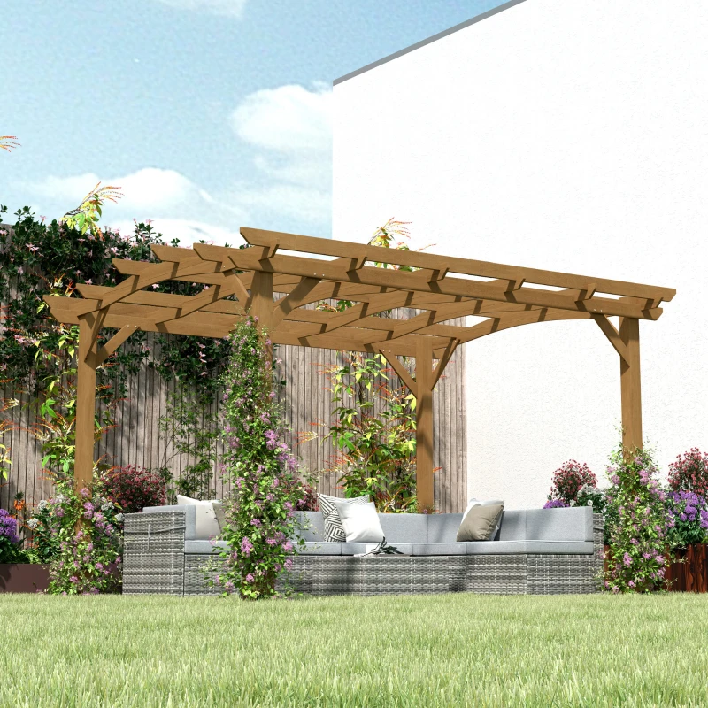 Outsunny 10' x 12' Wood Pergola, Outdoor Gazebo Grape Trellis with Arched Roof for Climbing Plant Support, Dark Brown