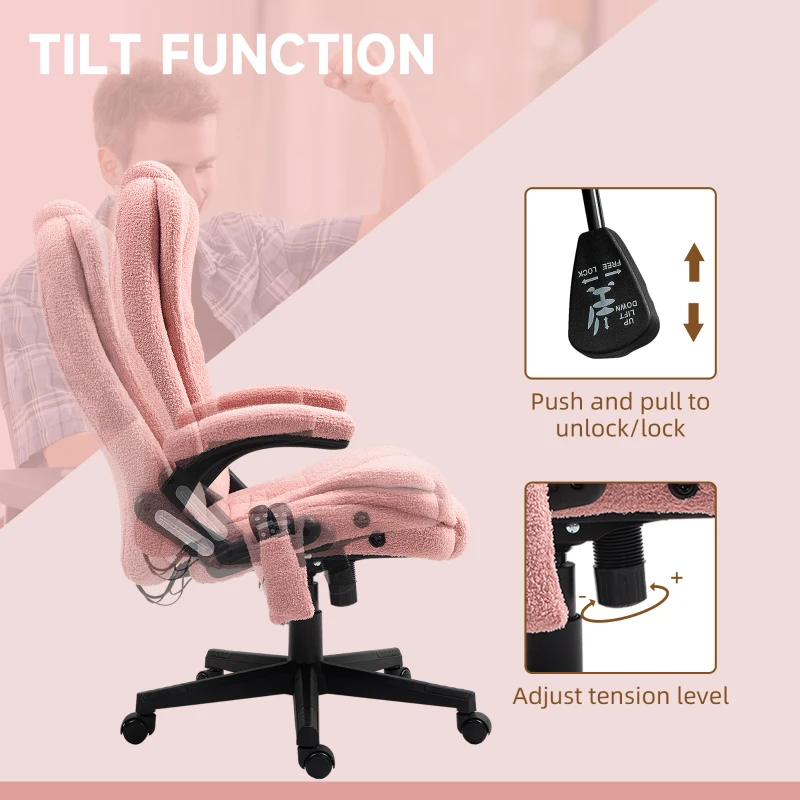 Vinsetto 6 Point Executive Office Chair with Heat, Velvet High Back Vibrating Massage Office Chair, Pink