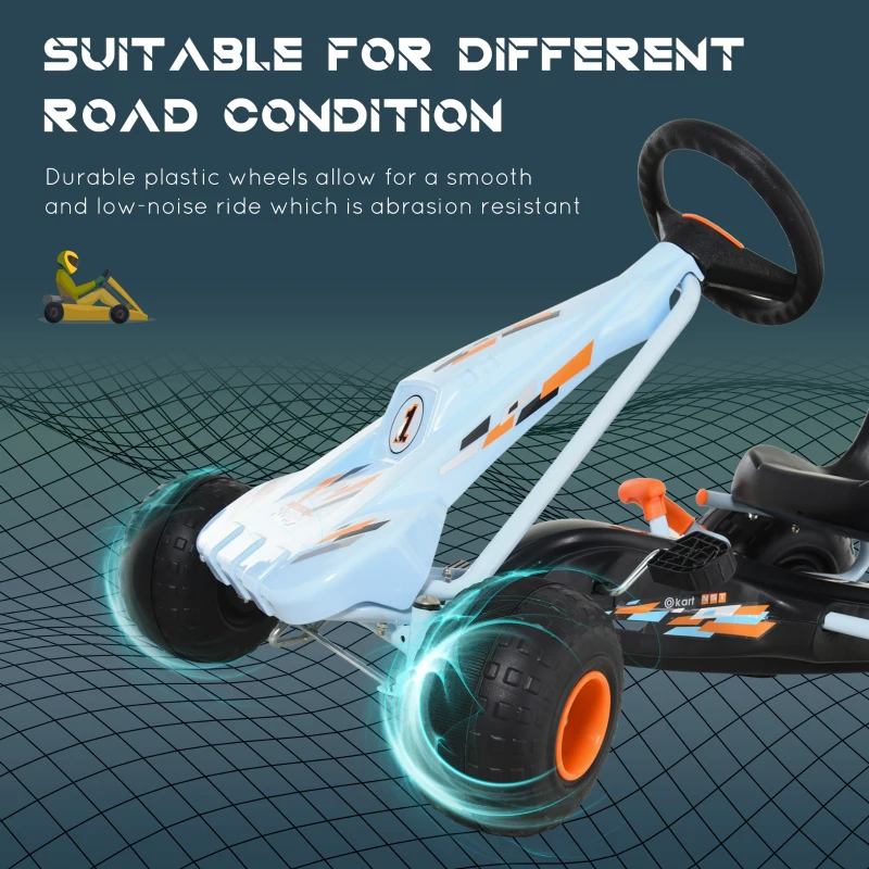 Aosom Pedal Go Kart Children Ride on Car Cute Style with Adjustable Seat, Plastic Wheels, Handbrake and Shift Lever, Light Blue