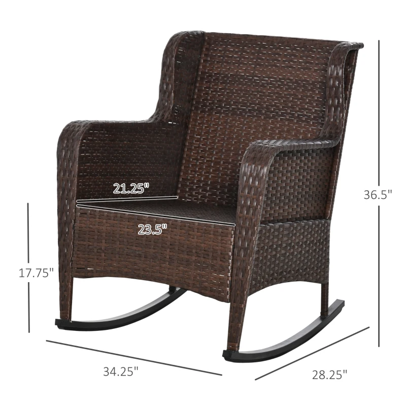 Outsunny Outdoor Wicker Rocking Chair, Rattan Rocker with Cushions, Steel Frame for Patio, Garden, Backyard, Wine Red