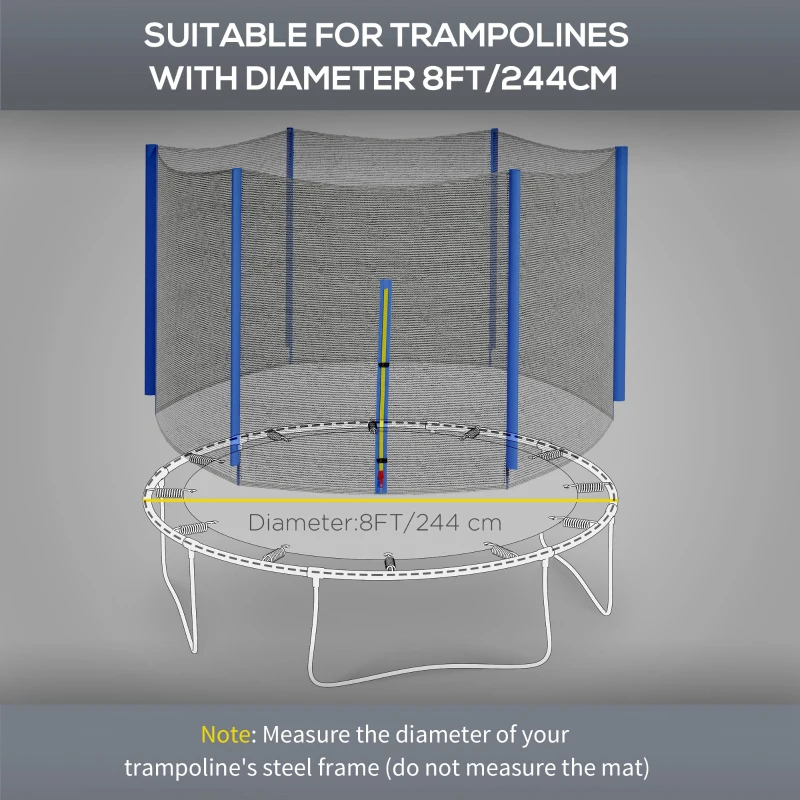 Soozier Trampoline Net Enclosure, Trampoline Netting Replacement with Zippered Entrance for 8ft Round Trampoline