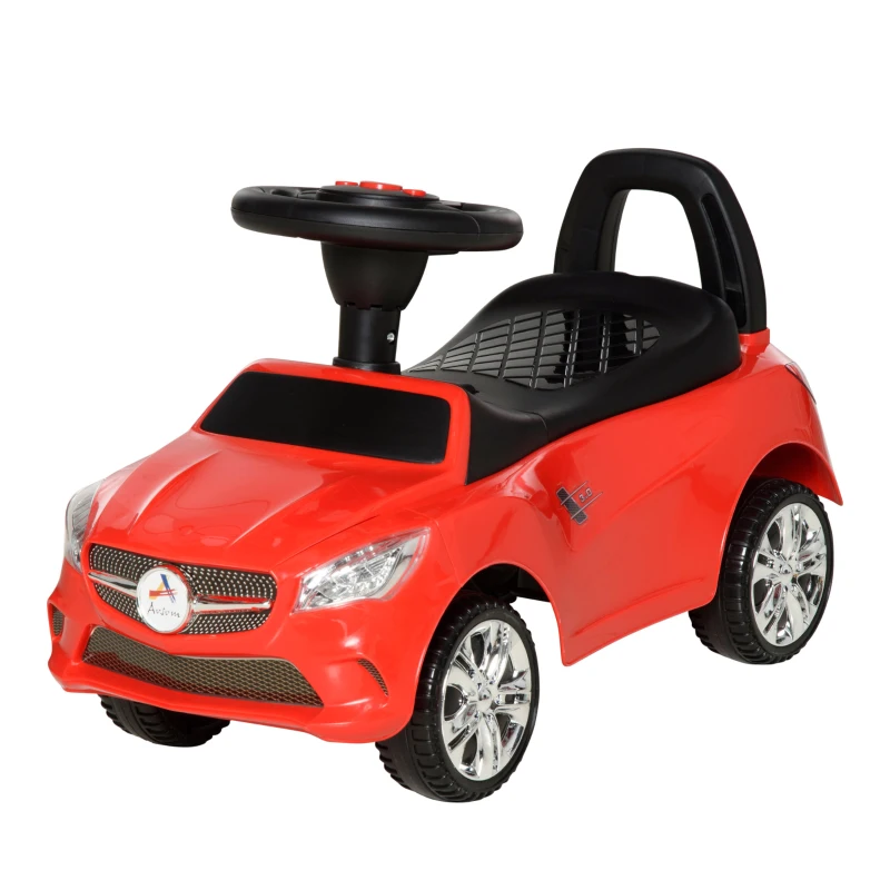 Aosom Kids Ride On Push Car, Foot-to-Floor Walking Sliding Toy Car for Toddler with Working Horn, Music, Headlights and Storage, Red