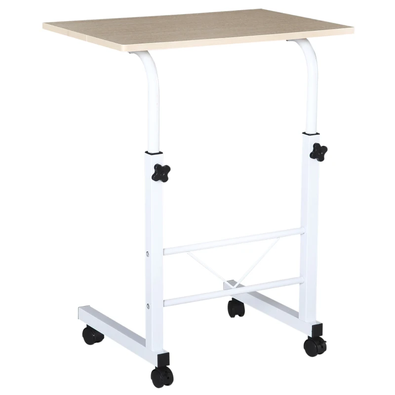 HOMCOM Mobile Standing Desk with Adjustable Height, 23.5 inch Stand Up Desk with Wheels, Natural Wood