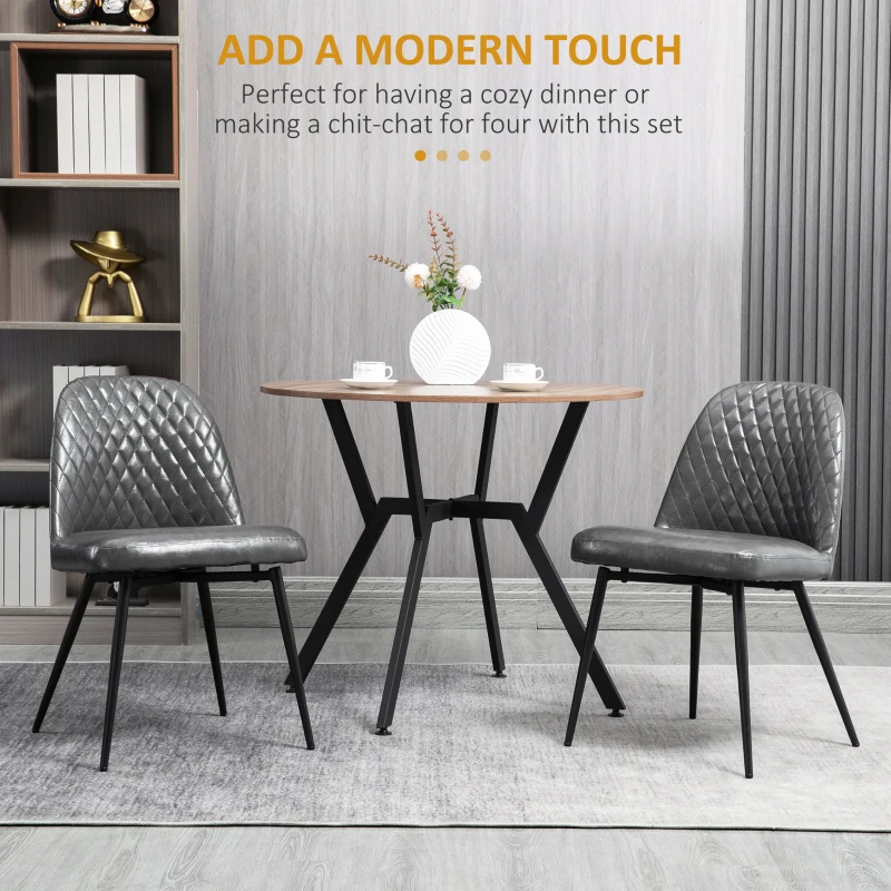 HOMCOM Dining Chairs Set of 2, Modern Kitchen Chairs with Faux Leather Upholstery and Steel Legs for Living Room, Dining Room, Bedroom, Dark Gray