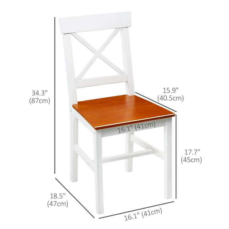 HOMCOM Farmhouse Wooden Dining Chairs Set of 4 with Cross Back, White