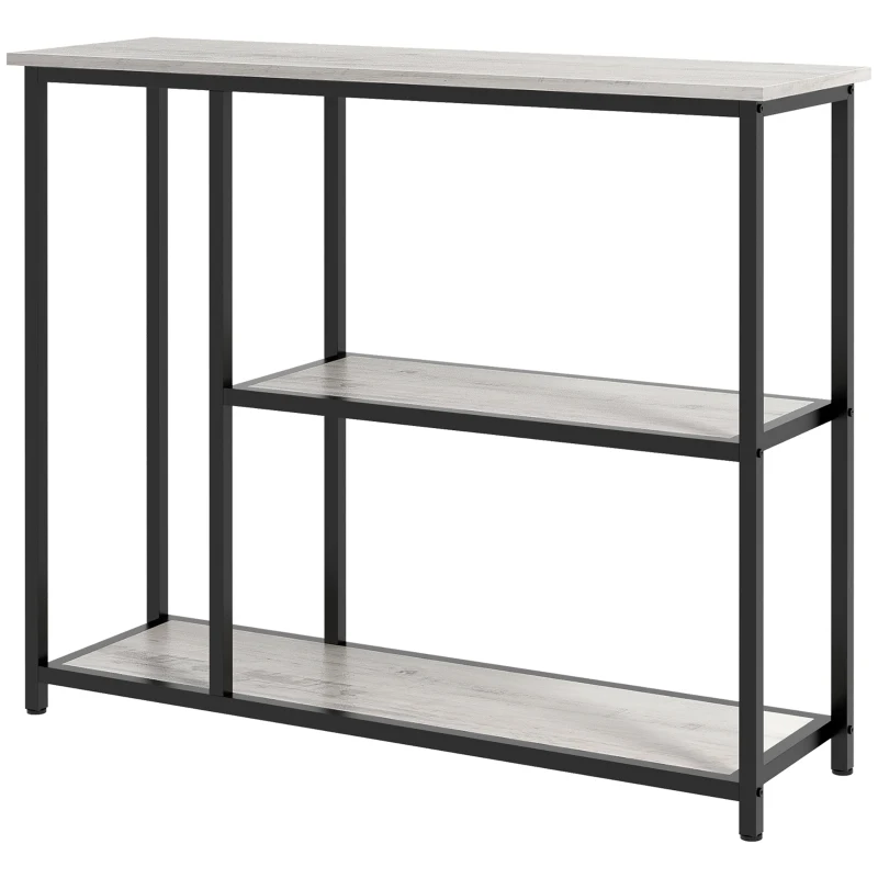 HOMCOM 39" Console Table, Entryway Table with 2 Storage Shelves, Steel Frame, Narrow Sofa Table for Living Room, Gray