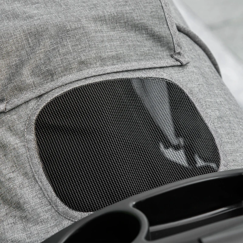 PawHut Luxury One-click Folding Pet Stroller Dog/Cat Travel Carriage with Wheels Adjustable Canopy Zippered Mesh Window Door Grey and Black