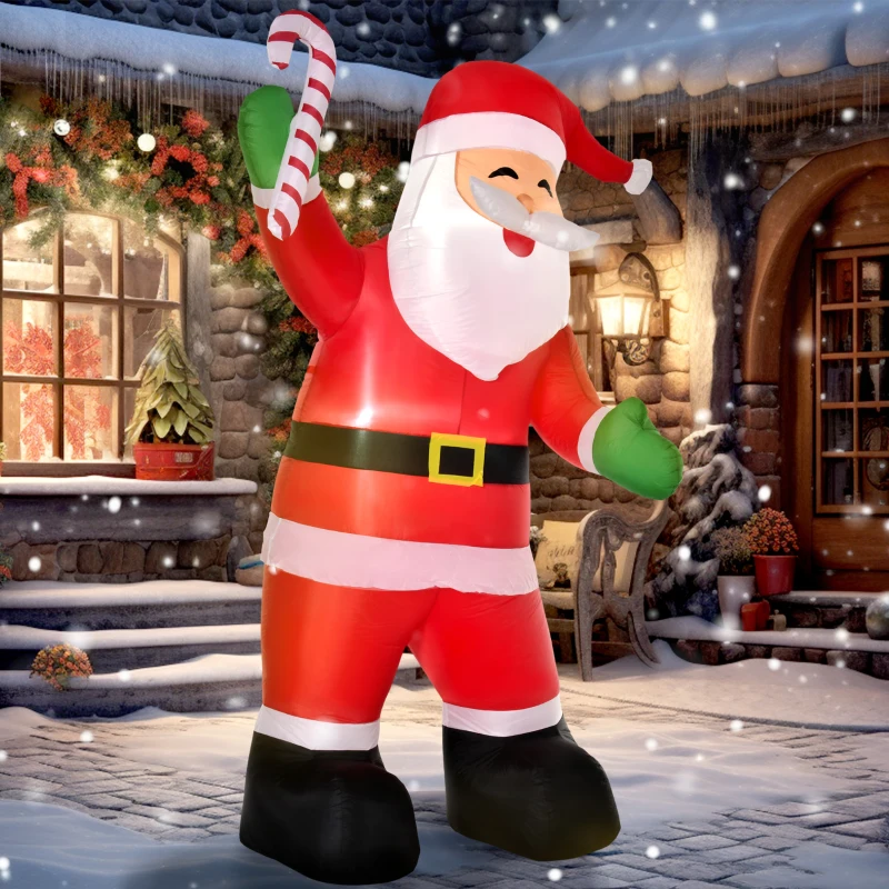 HOMCOM 8' Christmas Inflatable Santa Claus with Candy Cane, Outdoor Blow-Up Yard Decoration with LED Lights Display