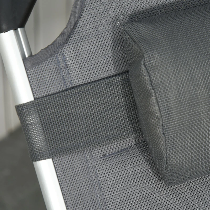 Outsunny Folding Lounge Chair Outdoor 5-Level Reclining Chaise Lounge Chair Outdoor Camping Tanning Chair with Aluminum Frame, Padding, and Headrest for Beach, Yard, Patio, Pool, Gray