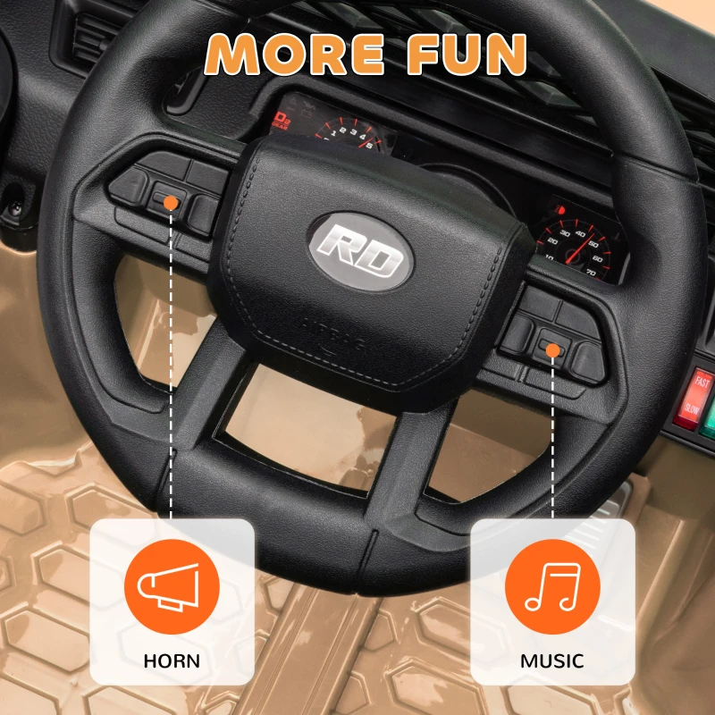 Qaba 12V Battery Powered Ride On Truck, Kids Electric Car with Spring Suspension, Remote, Horn, USB Music, Khaki