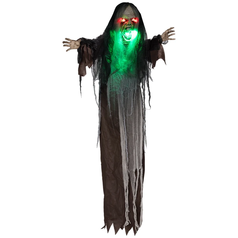 HOMCOM 6' Life Size Decoration Animatronic Green Big-mouth Monster Outdoor Halloween, Sound and Motion Activated