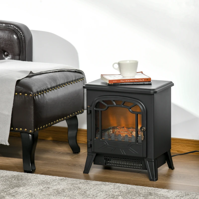 HOMCOM Freestanding Electric Fireplace Stove Heater with Realistic Flame Effect, Overheat Protection, 750W/1500W, Black