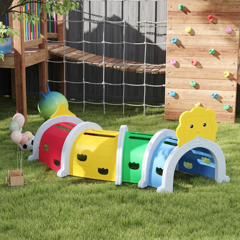 Qaba Kids Play Tunnel for Children 3-6 Years to Crawl and Climb, Lion Design
