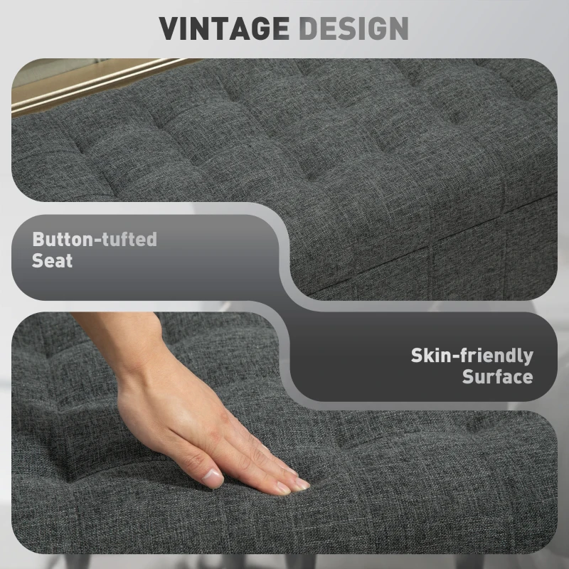 HOMCOM Storage Ottoman, Linen Fabric End of Bed Bench with Button Tufted Storage Bench for Bedroom, Grey