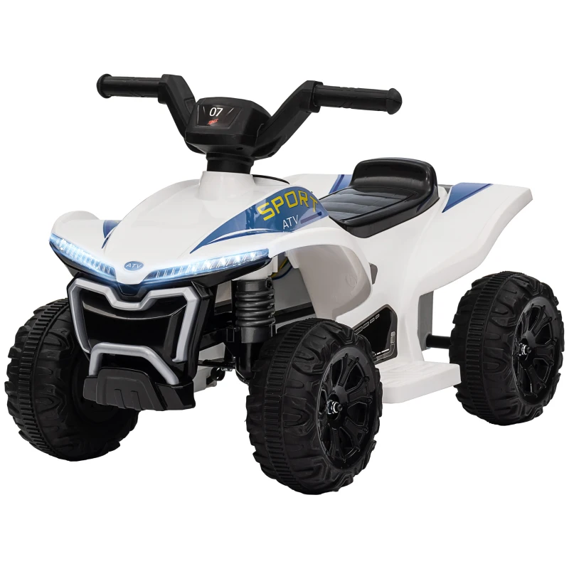 Qaba Kids ATV, 6V Battery Powered Electric Vehicle with Headlights, Music, Forward/Reverse Switch for 18-36 Months, White