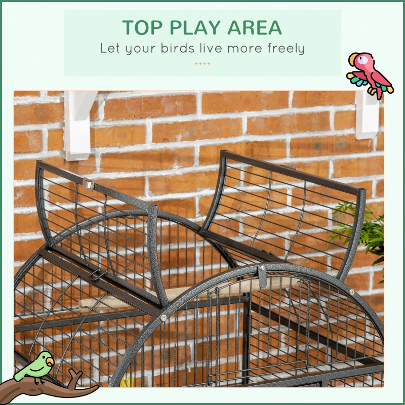 PawHut 66" Bird Cage Parrot Cage for Conures, Cockatiels, Parrotlet with Play Top, Rolling Stand, Pull Out Tray, Storage Shelf