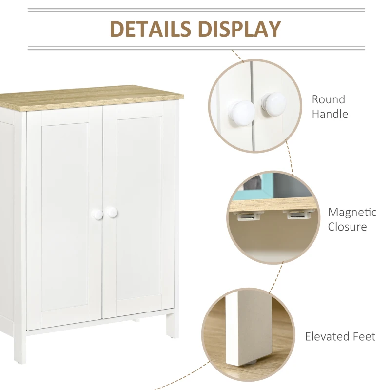 HOMCOM Buffet Cabinet with Storage, Modern Bathroom Floor Cabinet, Sideboard Buffet with 2 Adjustable Shelves and 2 Doors for Kitchen, Living Room, Dining Room, White