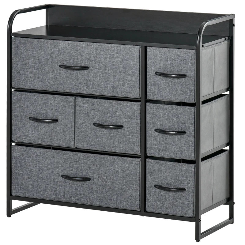 HOMCOM 7-Bin Dresser Storage Tower Cabinet Organizer Unit, Easy Pull Fabric Bins with Metal Frame for Bedroom
