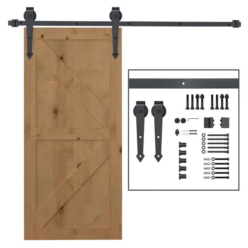 HOMCOM 6.6FT Sliding Barn Door Track Kit, Heavy Duty Barn Door Hardware Kit, Fit 39" Wide Door Panel (J Shape Hanger), Brown