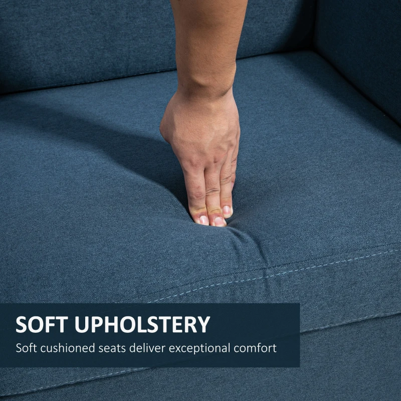 HOMCOM 2-Seat Sofa Two-Seater Couch with Armrests and Wood Legs for Living Room, Bedroom, Blue