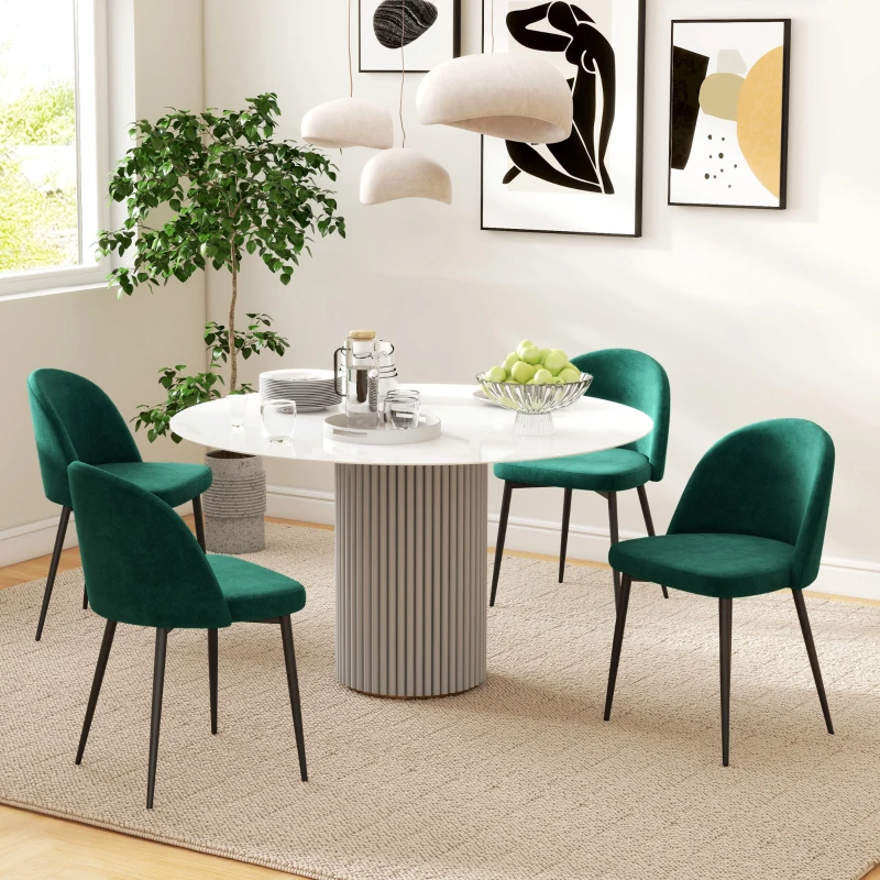 HOMCOM Set of 2 Mid-Back Dining Chair, Mid-Back Velvet-touch Upholstery Kitchen Chair for Living Room Dining Room, Green