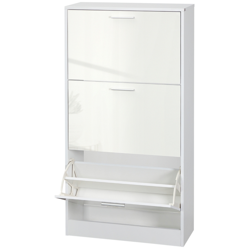 HOMCOM Slim Shoe Storage with 3 Flip Drawers and Adjustable Shelves Shoe Cabinet Organizer for 15 Pair, High Gloss White(m-11)