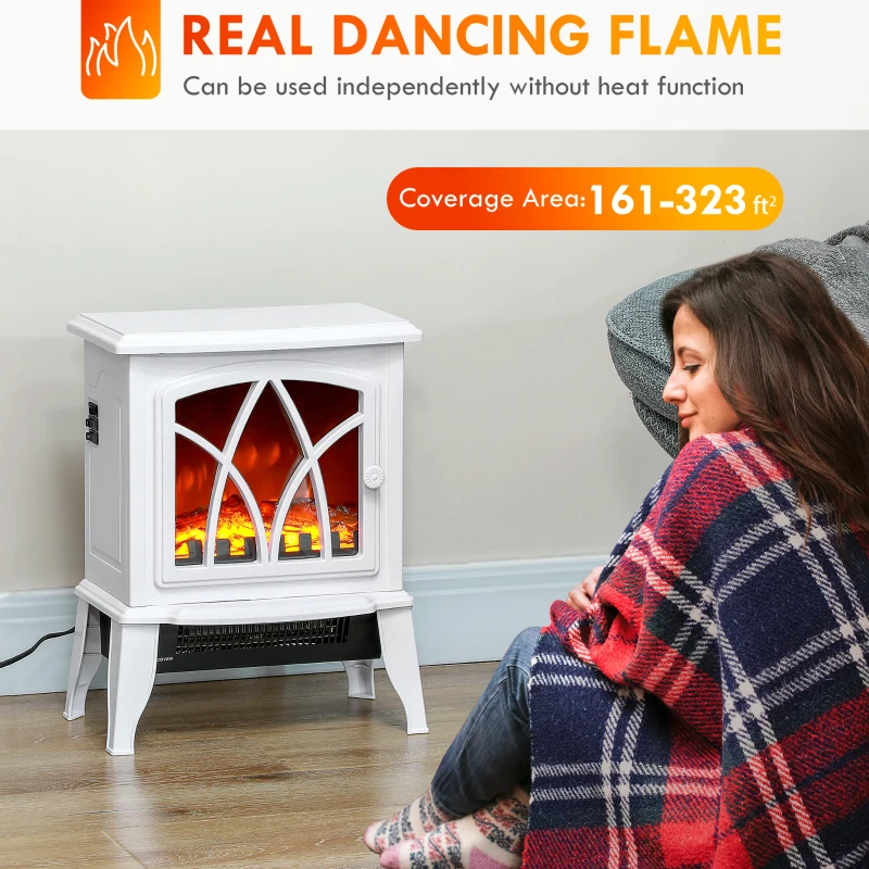 HOMCOM Electric Fireplace Heater, Freestanding Fireplace Stove with Realistic Flames Overheating Protection 750W/1500W, White