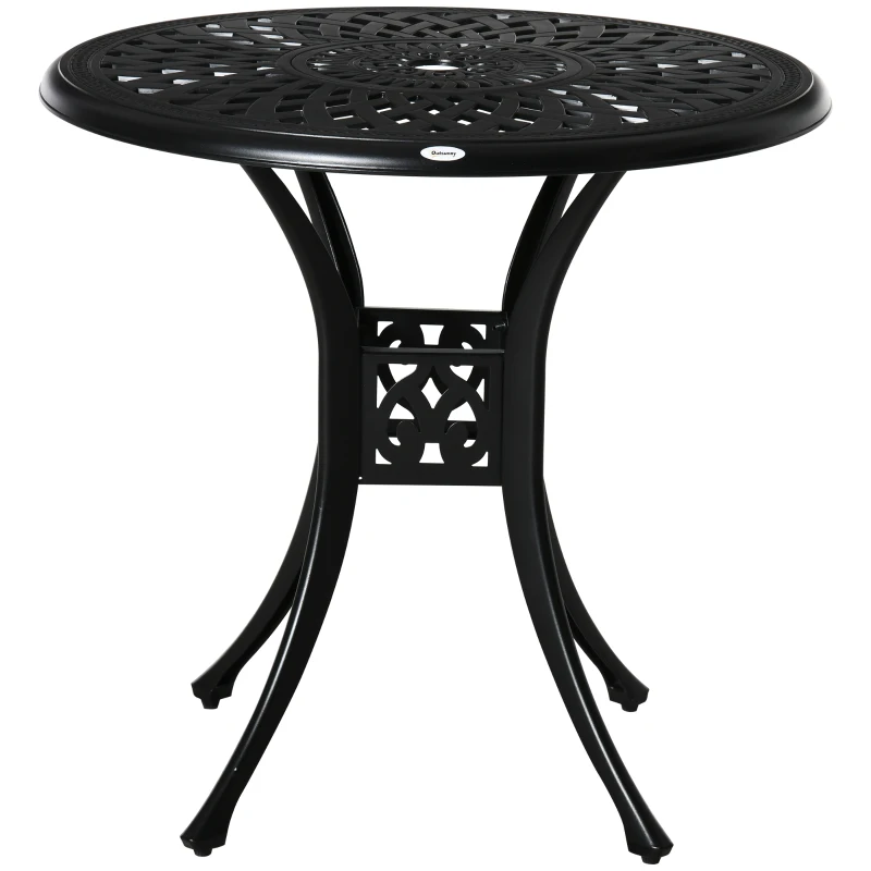 Outsunny 30-inch Round Patio Dining Table with Umbrella Hole Antique Cast Aluminium Outdoor Bistro Table, Black