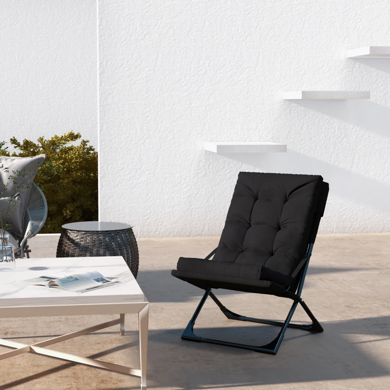 Outsunny Outdoor Folding Lawn Chair, Foldable Chair with Cushion, Armrest and Steel Frame for Poolside, Deck, Backyard