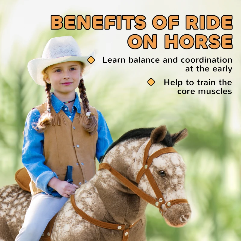 Qaba Kids Ride on Horse with Neighing Sound, Saddle for Ages 3-8