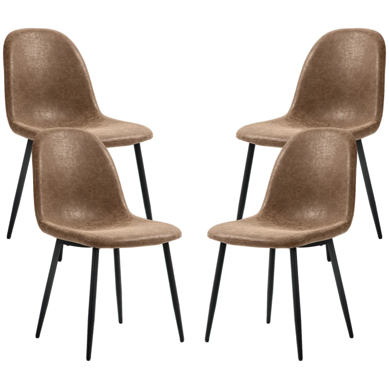 HOMCOM Retro Dining Table Chairs Set of 4, PU Leather Upholstered Kitchen Table Chairs for Living Room, Bedroom
