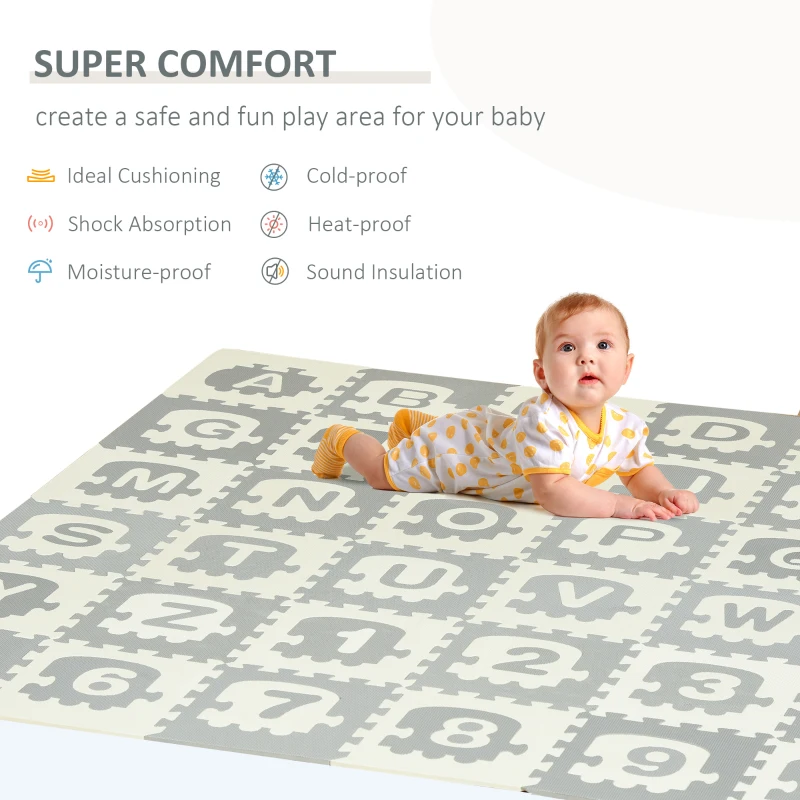 Qaba Kids Foam Puzzle Number and Letter Baby Alphabet Play Mat Learning Toy with Puzzle Pieces Inside Each Interlocking Tile, 35 Sq. Ft.