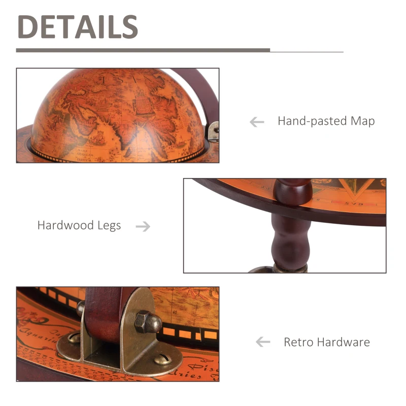 HOMCOM Rolling 18" Globe Bar, Liquor Cabinet with Bottle Shelf Holder Wine Host Trolley with Wheels